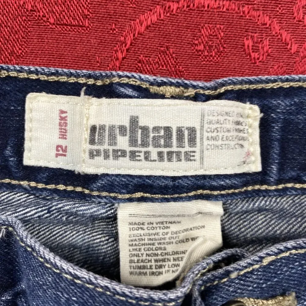 Urban Pipeline Jeans Boys 12 Husky Blue Straight Leg Dark‎ Wash Adjustable Waist